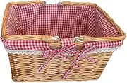 Wicker Picnic Basket,Cute Shopping Storage Basket,Woven Hamper Storage With Double Folding Handles,Handmade Wicker Basket,Flower Basket(Red,26 * 19 * 13cm)