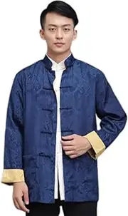 [JSJTAMUS] Tang Suit Men Hanfu Chinese Traditional Clothes Long Sleeve Top, Can be Worn on Both Sides