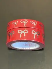 NEW Simply Gilded Red with silver bows Holiday washi tape rolls 10 15 mm