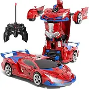 RC Car for Kids,1:18 Transform Car Robot, 360°Rotating Drifting 2.4GHz Rechargeable Sounts Light Remote Control Car with One-Button Deformation for Kids 6-12 Years Old