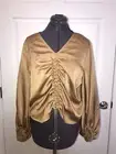 Vince Camuto Gold Blouse LARGE Billowing Sleeve V-neck