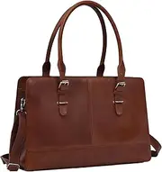 Real Leather 14 inch Laptop Tote Bag for Women - Professional Ladies Leather Work Bag Purse With Compartments