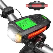 UZOPI Bike Lights Set, USB Rechargeable, Super Bright Front Headlight and Rear LED Bicycle Light, 5 Light Modes, with Speedometer Calorie Counter for Men Women Kids Road Mountain Cycling