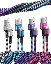 iPhone Charger Cord, [10ft/4-Pack] Nylon Braided Long Lightning to USB Charging Cable, [MFi Certified] Fast Charging Syncing Wire Compatible with iPhone 14 13 12 11 Pro Max Mini XS XR 8 Plus SE