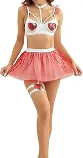 [Generic] Lace Lingerie for Women Bra and Tutu Skirt Garter Lingerie Set Embroidery Costumes with Skirt Outfits Garter Belts