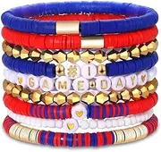9Pcs Game Day Bracelets Set for Women Football Fan Bracelet Stackable Beaded Stretch Bracelet Sports Football Charm Bracelet Colorful Beaded Charm Bangle Game Day Accessories Jewelry