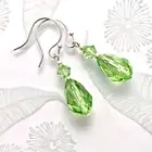 Peridot Green Earrings Made with Swarovski Crystal Teardrop Silver Tone Hooks AU