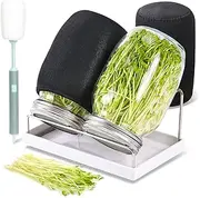 Sprouting Jar Kit 2Pcs Large Wide Mouth Mason Jars with Stainless Steel Screen Sprout Lid,Sprouting Jar Stand,Tray,Blackout Sleeves,Brush-Seed Sprouting Kit for Growing Mung beans,Broccoli and So On