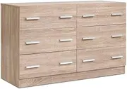 Artiss Chest of Drawers 6 Drawer Oak Tallboy, Dresser Clothes Storage Cabinet Organizer Lowboy Bedside Table Bedroom Furniture Home Living Room Hallway Entryway