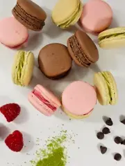 Assorted Handmade Macaron, Raspberry, Cacao, Matcha, Lemon Box of 6