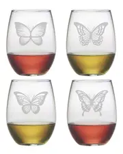 Susquehanna Glass Set of Four 21oz Butterfly Assortment Stemless Glasses