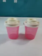 Tupperware Mini Salt and Pepper Shakers Midgets Flip Top Seal 2oz Set Pink 2oz