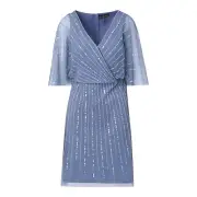 Adrianna Papell Studio Beaded Embellished Flutter Short Dress French Blue 20W