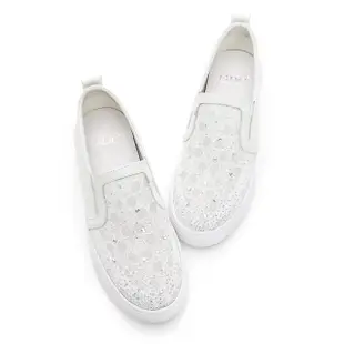 【GDC】蕾絲輕透感簍空水鑽真皮拼接厚底休閒鞋-白色(316159-11)