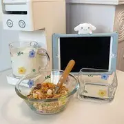 Floral Print Glass Bowl / Mug / Plate Plate - Transparent - One Size