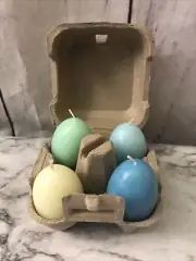 4 Vtg Handmade Wax Candles Egg Shaped in Egg Blue, Green, Teal, Cream