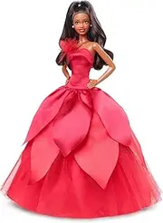 Barbie Signature 2022 Holiday Doll with Dark Brown Hair, Collectible Series, Includes Doll Stand and Displayable Packaging