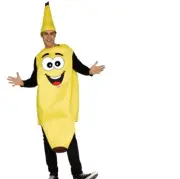 Banana Halloween Costume Adult Mens Womans Yellow Tunic & Hat 2 Pc-size OS