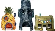 SLOCME Aquarium Pineapple House Aquarium Ornament - Fish Tank Spongebob House,Squidward Hidout and Krusty Krab Decorations - 3 Pack