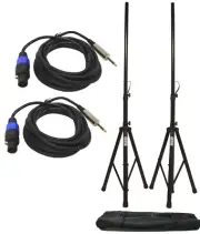 Pro Audio DJ Pa Speaker Tripod Stands W/ 15Ft Speakon To 1/4" Cables Package New