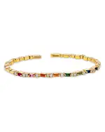 Suzanne Kalan 18K Yellow Gold Fireworks Rainbow Sapphire Baguette & Diamond Bangle Bracelet