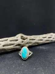 Handmade Native American Navajo Fox turquoise sterling silver ring size 9.25