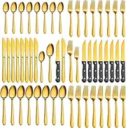 48-Pieces Gold Silverware Sets for 8, Premium Stainless Steel Gold Cutlery Set,Matte Gold Silverware Set for Family Gatherings，Dishwasher Safe (48P-Gold)