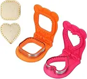 uxcell 2 Pack Crustless Sandwich Cutter, Square/Heart Shape Uncrustable Sandwich Maker Sealer Press Bread Cookie Cutter and Sealer for DIY Breakfast Lunch Afternoon Tea (Orange/Rose Red)