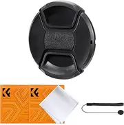 K&F Concept 43mm Lens Cap Cover, 4-in-1 Center Pinch Lens Cover + Anti-Loss Keeper Leash + Microfiber Cleaning Cloth Kits Compatible with Nikon, Canon, Sony, Fujifilm Camera Lenses