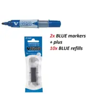 2x Pilot V BOARD Master BULLET WHITEBOARD MARKER BLUE + 10x REFILLS BLUE