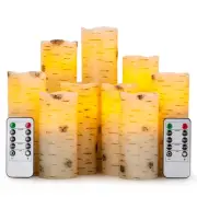 "Flameless Flickering Candles with Birch Bark Effect LED Candles 4""/5""/6""/...