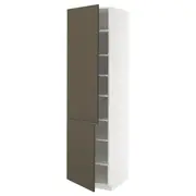 METOD high cabinet with shelves/2 doors, white/Havstorp brown-beige, 60x60x220 cm