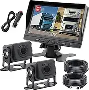 7 inch IPS Dual Split Screen Monitor DVR Recording IP69 Waterproof 1080P Front View Rear View Reverse Cameras Parking Lines for Truck/Semi-Trailer/Box Truck HD Wired RV Backup Camera System Kit