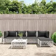 6 Piece Garden Lounge Set with Cushions White Steel, Furniture Sets, Patio Furniture