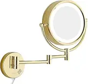 GURUN LED Lighted Wall Mount Makeup Mirror with 5X Magnification for Bathroom and Bedroom,13" Extendable Arm,Gold,with Plug,M1809Dj (5X,Gold)