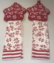 Temp-Tations Kitchen Mitt And Towel Set Red/Whit