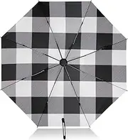 [RPLIFE] Travel Umbrella, Lightweight Portable Auto Open Close for Women, Travel Umbrellas for Rain, Wind and Sun, Black White Buffalo Plaid