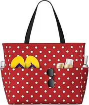 [OAROK] Big White Dot Large Capacity Beach Tote Bag For Women Oversized Tote Bag For Weekend Travel, Black, One Size