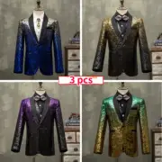 Gradient Color Sequin Boys Kids Tuxedo Suit Shiny 3 Pieces Blazer Pants Costume