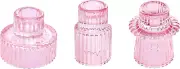 Pink Candlestick Holders Set of 3 Glass Candle Holders for Taper Candles,Pillar