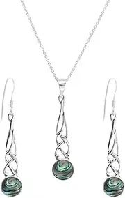 [Silverly] 18" Celtic Knot 925 Sterling Silver Earrings and Necklace Jewellery Set for Women with Abalone Shell - Birthday Bridesmaid Gift - Drop Hypoallergenic Earrings - Mum necklace