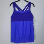 Athleta Womens Miles Mesh Tank Top XL Blue Built In Bra Athletic Gym Workout NWT