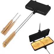 PEUTIER Double Pie Irons, Non-Stick Pie Irons for Camping Iron with 4 Removable Handles Portable Campfire Sandwich Maker Mountain Pie Maker Campfire Cooking Equipment Camping Accessories