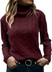 [GeGekoko] Womens Turtleneck Sweaters Cable Knit Long Sleeve Tops Pullover Soft Jumper
