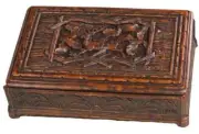 Box Stag Deer Rustic Leaves Hinged Lid Intricate Hand-Cast Resin OK Casting USA