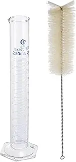 uxcell 250ml Graduated Cylinder, 3.3 Borosilicate Glass Measuring Cylinder Hex Base with Brush for Lab Experiment, Clear