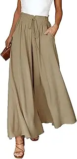 [RoomTour] Women's Trousers, Wide Leg Trousers, Loose High Waist, Lounge Elegant Trousers with Pockets, Summer Trousers, Brown, M