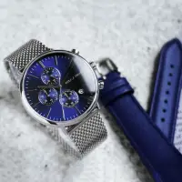 在飛比找momo購物網優惠-【Relax Time】三眼計時手錶-藍/40mm 加贈皮帶