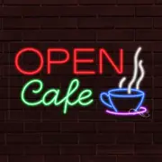 NEW "OPEN CAFE" w/LOGO 33x18x1 INCH LED FLEX WINDOW/WALL INDOOR SIGN 30672