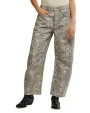 Free People We The Free Good Luck Leopard Barrel Leg Jeans in Snake Combo